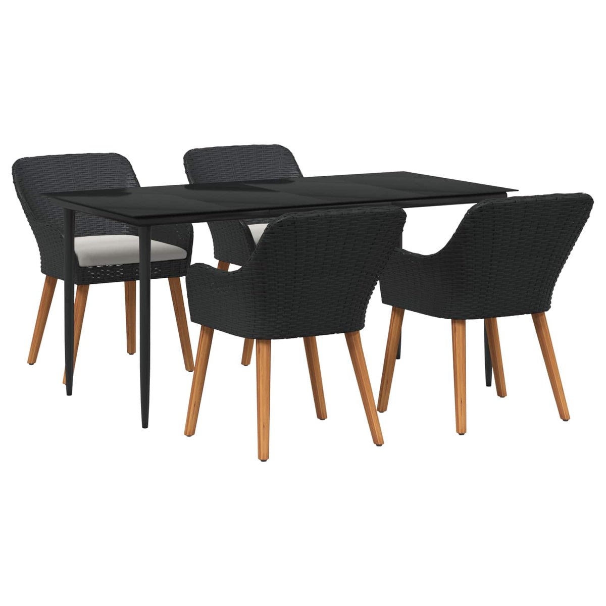 Tuin eettafelset met kussen 5 pcs Zwart poly rattan is nu te koop bij PeponiXL, paradijselijk wonen!