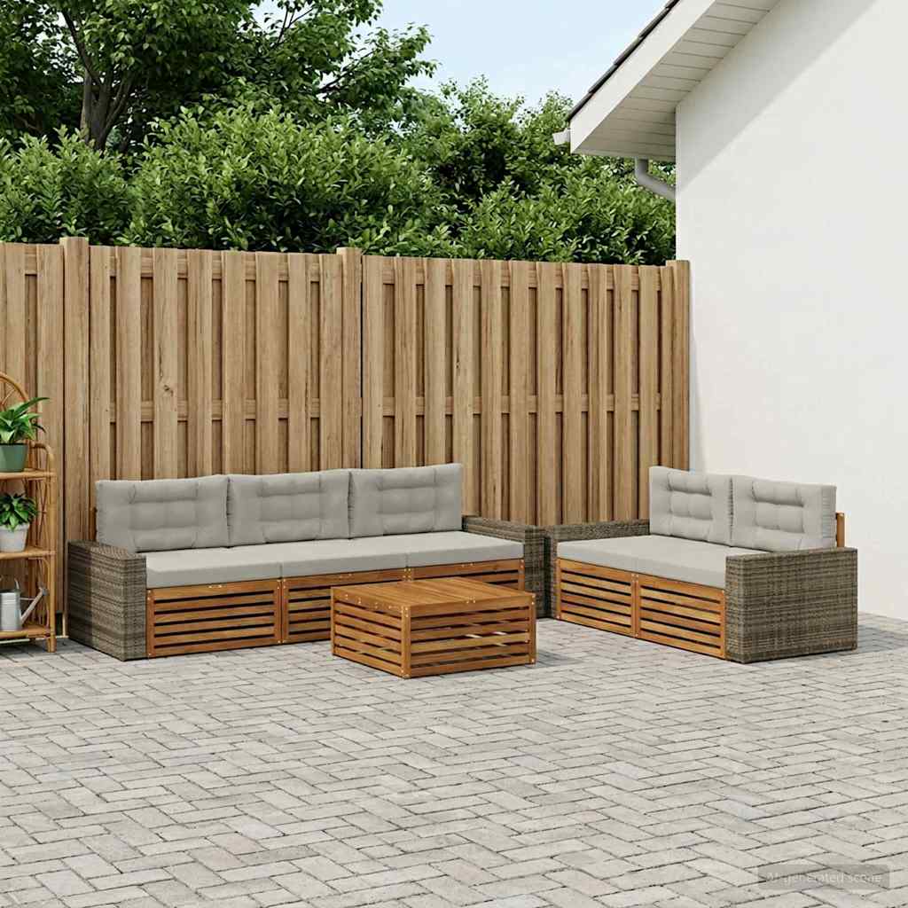 Buiten bankenset 6 pcs Naturel en lichtgrijs is nu te koop bij PeponiXL, paradijselijk wonen!