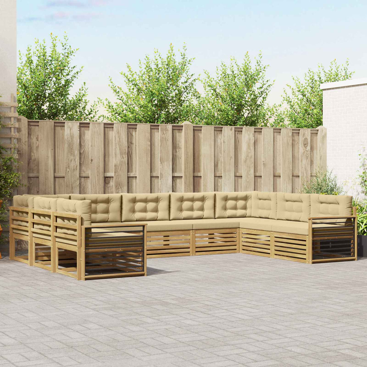 Buiten bankenset 9 pcs Wit en Beige Massief Acaciahout is nu te koop bij PeponiXL, paradijselijk wonen!