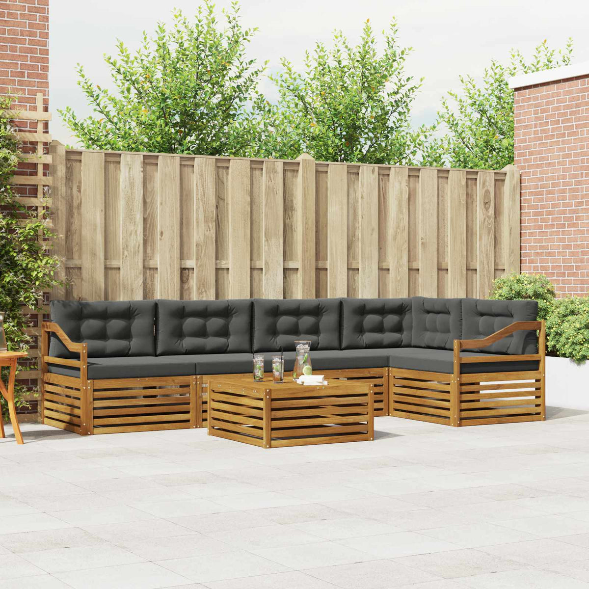 Buiten bankenset met kussen 6 pcs Natuurlijk en Antraciet is nu te koop bij PeponiXL, paradijselijk wonen!
