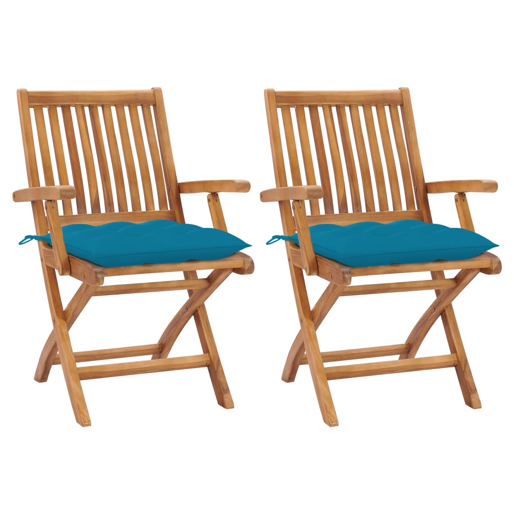 Tuinstoelen 2 st met lichtblauwe kussens massief teakhout is nu te koop bij PeponiXL, paradijselijk wonen!