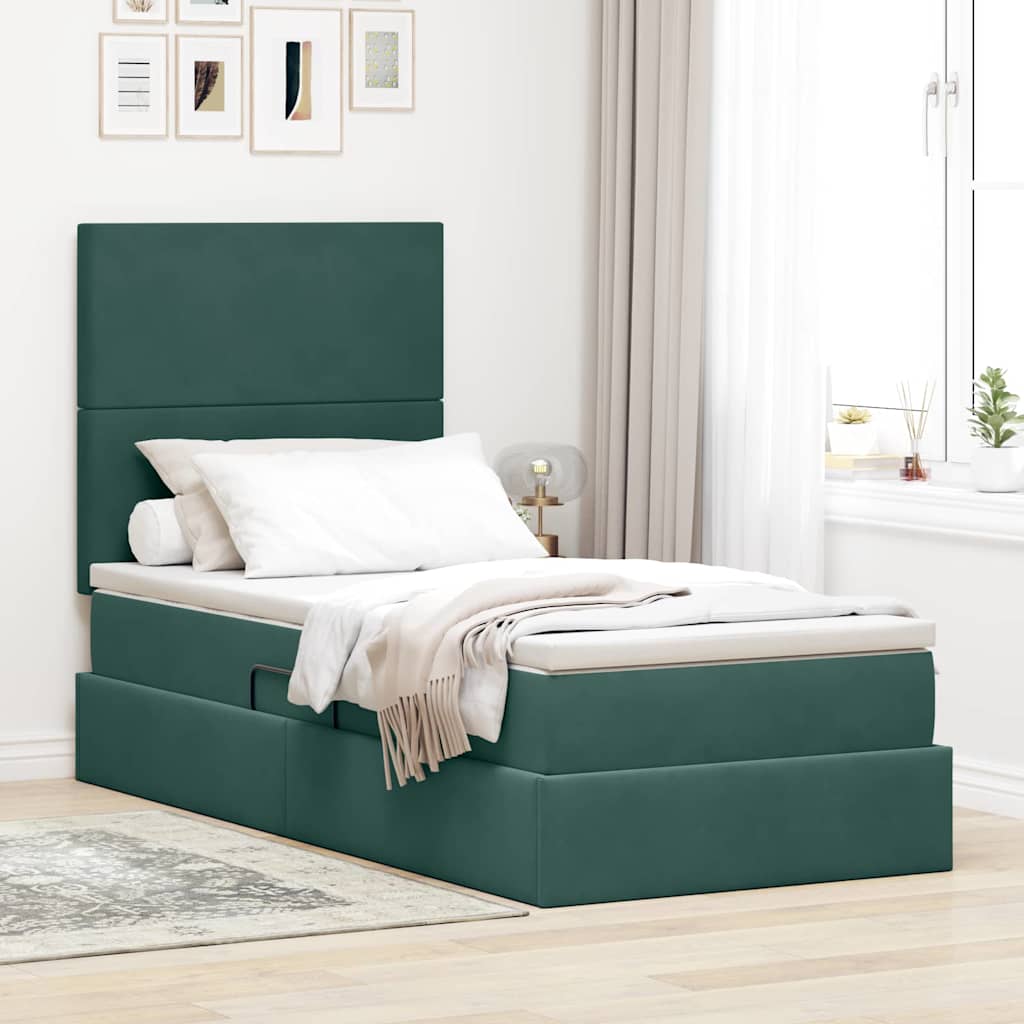 Opbergbed met LED met matras Donkergroen 90 x 200 cm Fluweel is nu te koop bij PeponiXL, paradijselijk wonen!