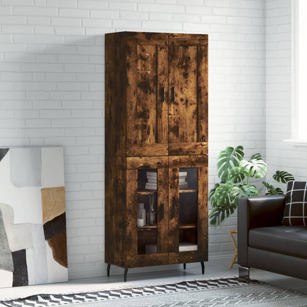 Hoge kast 69,5x34x180 cm bewerkt hout gerookt eikenkleurig is nu te koop bij PeponiXL, paradijselijk wonen!