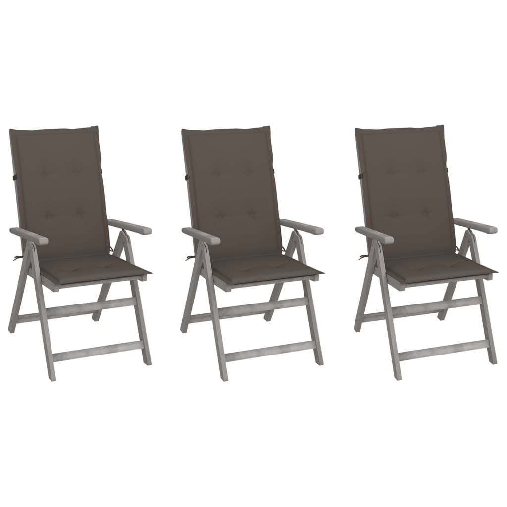 Tuinstoelen 3 st verstelbaar met kussens massief acaciahout is nu te koop bij PeponiXL, paradijselijk wonen!