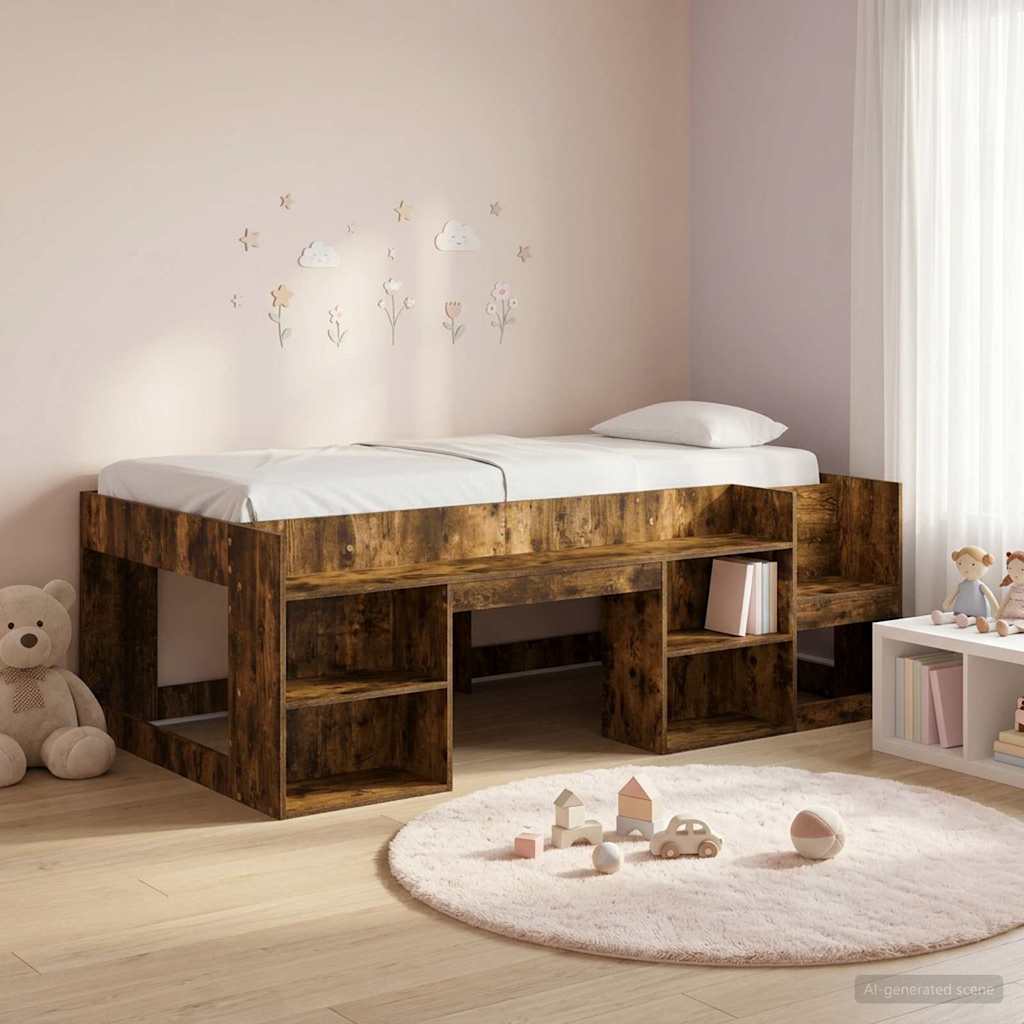 Jeugd bedframe met opbergruimte Gerookt eiken 98.5 x 200 cm is nu te koop bij PeponiXL, paradijselijk wonen!