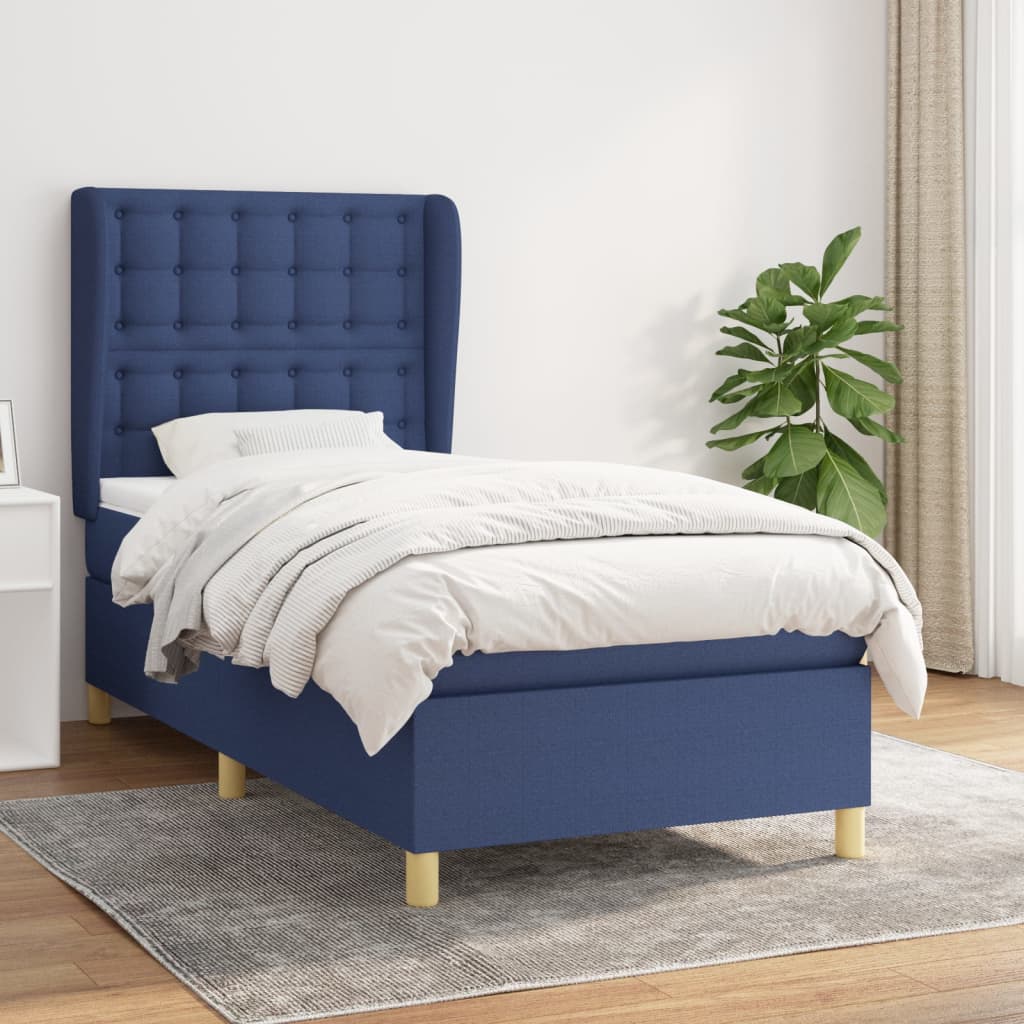 Boxspring met matras stof blauw 90x190 cm is nu te koop bij PeponiXL, paradijselijk wonen!