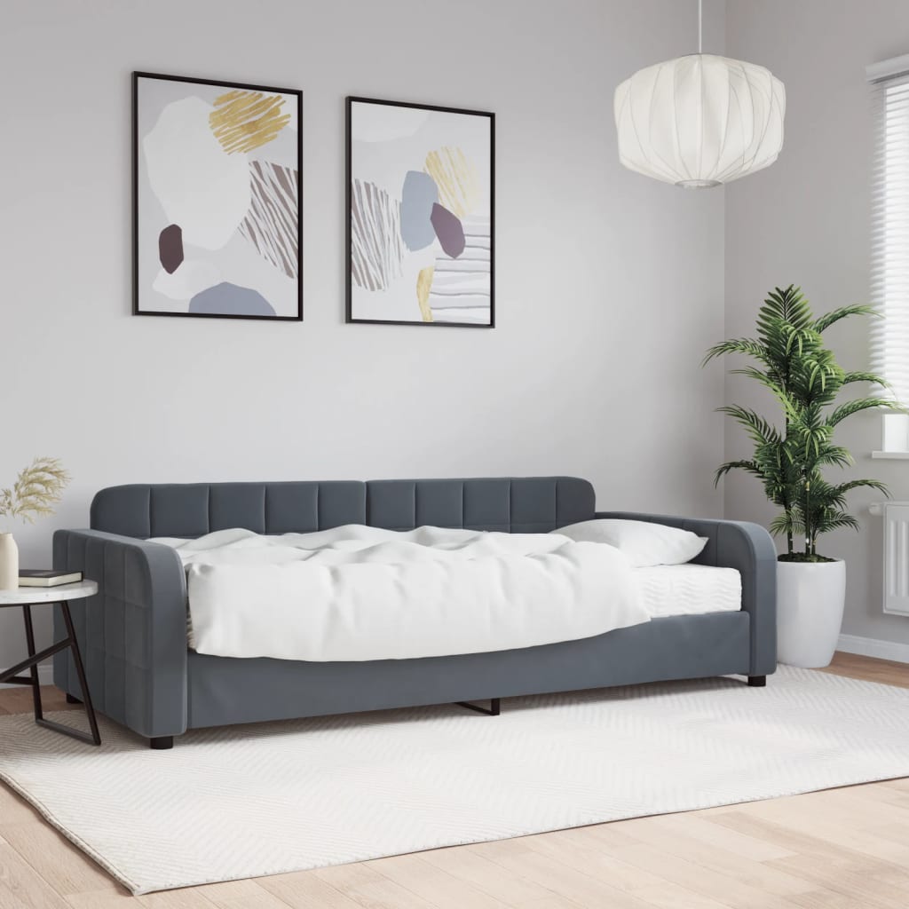 Slaapbank met matras 90x190 cm fluweel donkergrijs is nu te koop bij PeponiXL, paradijselijk wonen!