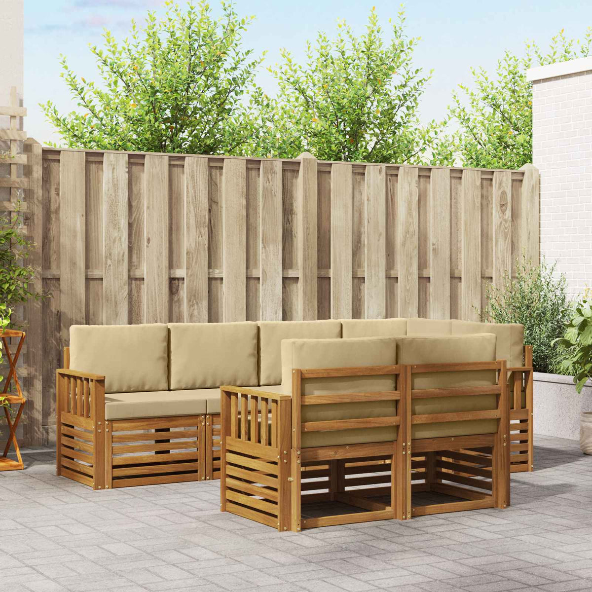 Hoekbank Set met kussen 7 pcs Natuurlijk en Beige is nu te koop bij PeponiXL, paradijselijk wonen!