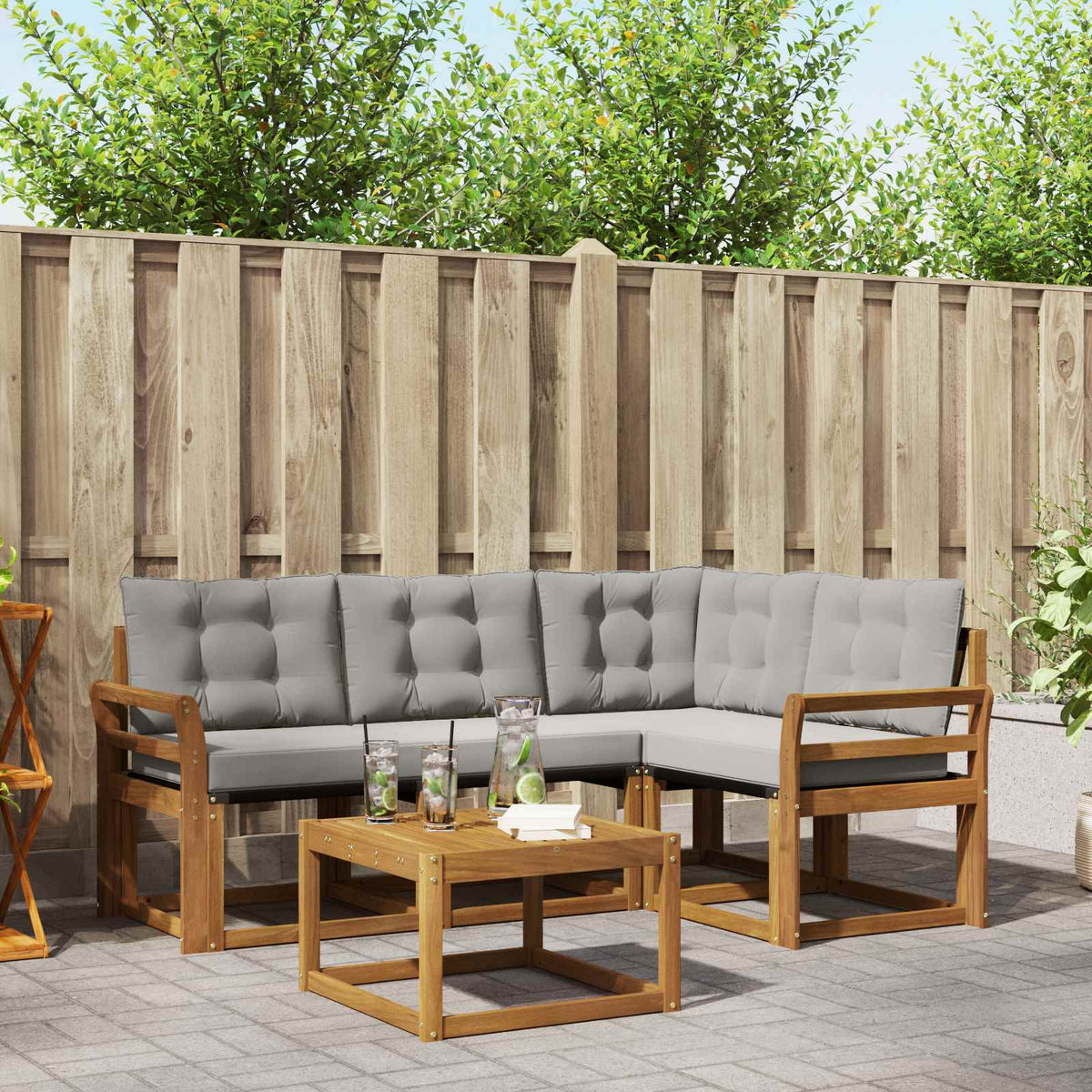 Buiten bankenset met kussen 5 pcs Natuurlijk en Lichtgrijs is nu te koop bij PeponiXL, paradijselijk wonen!