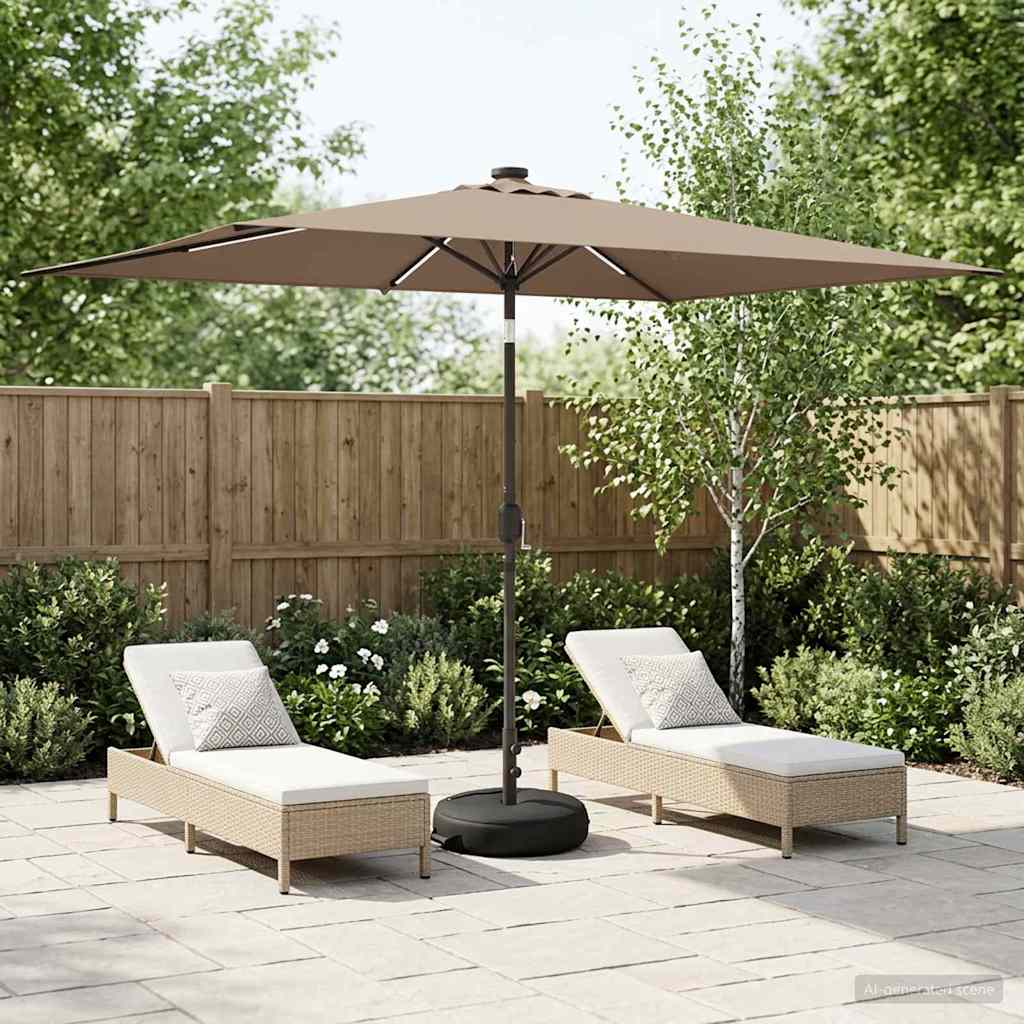 Tuinparasol met LED-lampen en voet 200 x 300 cm Polyester Taupe is nu te koop bij PeponiXL, paradijselijk wonen!