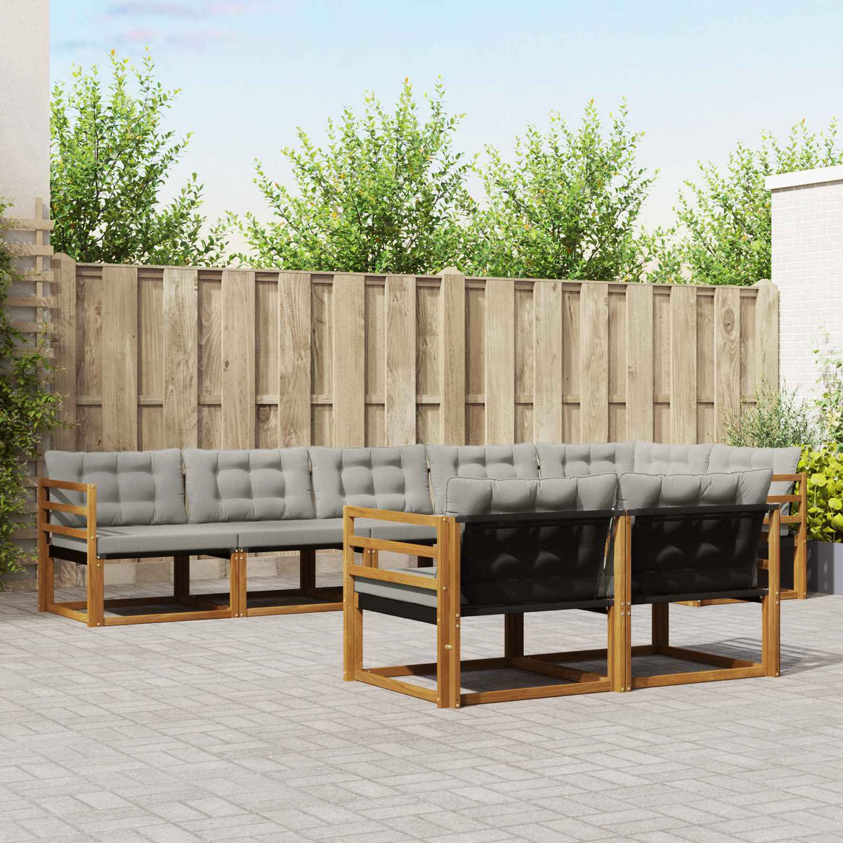 Buiten bankenset met kussen 8 pcs Natuurlijk en Lichtgrijs is nu te koop bij PeponiXL, paradijselijk wonen!