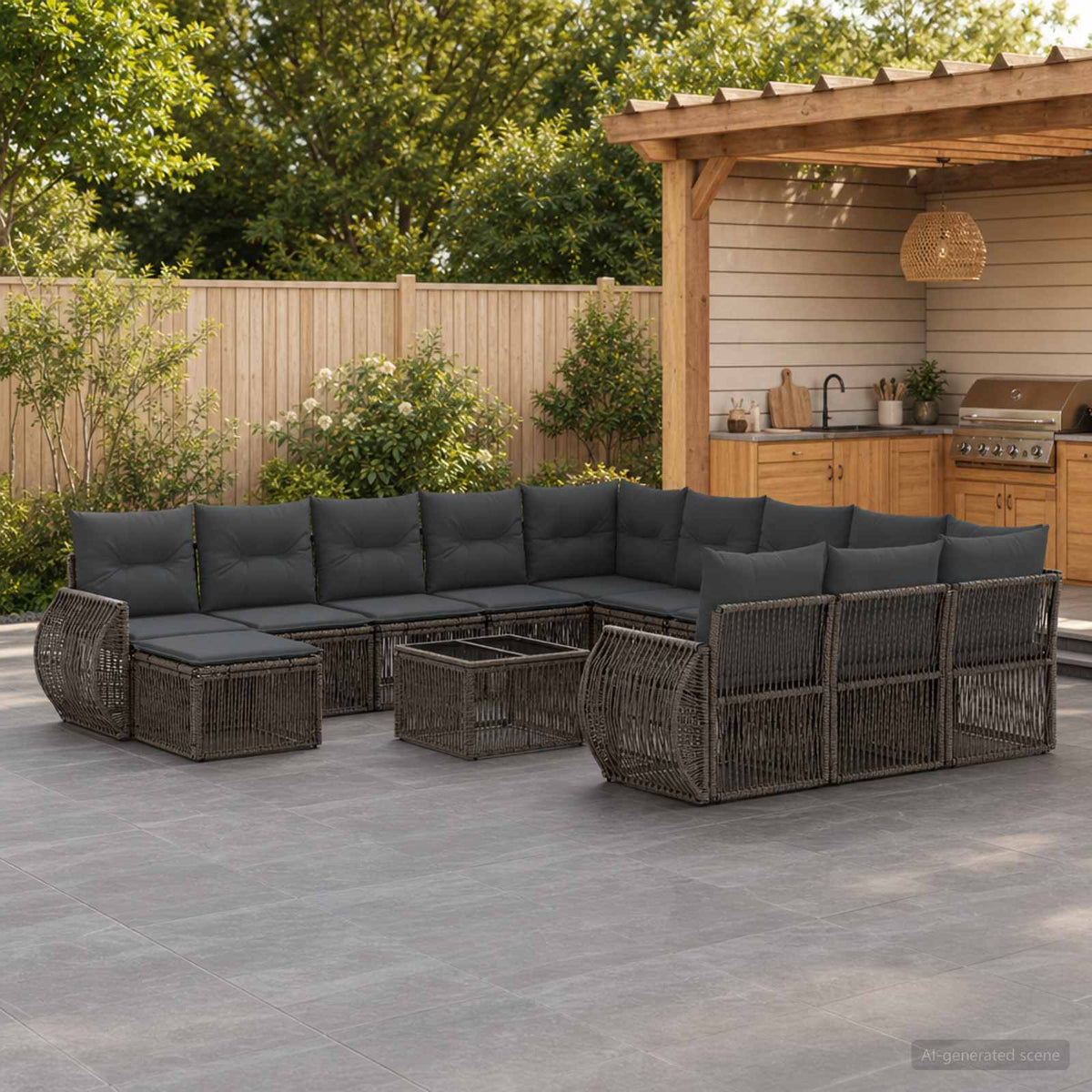 Tuinbankenset 13 pcs Grijs poly rattan is nu te koop bij PeponiXL, paradijselijk wonen!