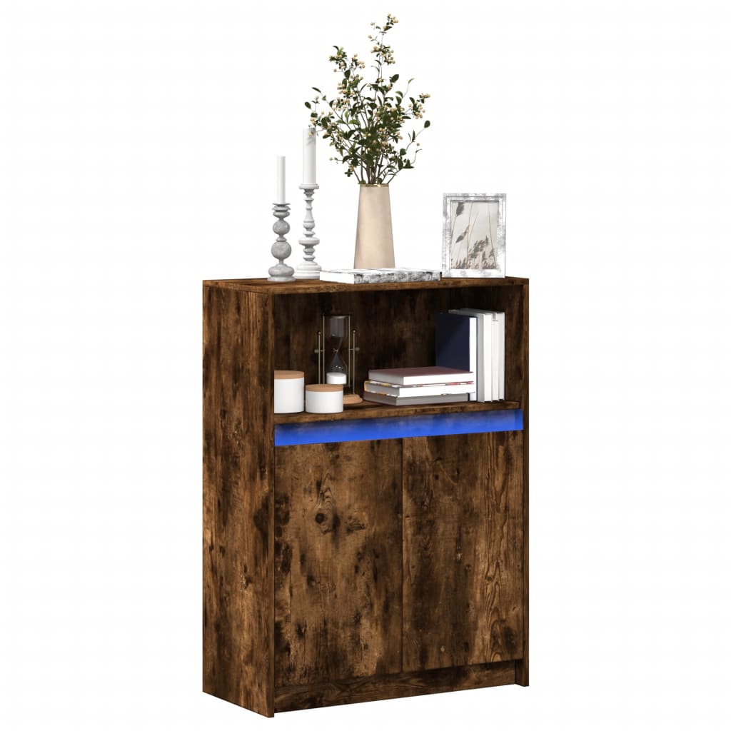 Dressoir met LED 72x34x100 cm bewerkt hout gerookt eikenkleurig is nu te koop bij PeponiXL, paradijselijk wonen!