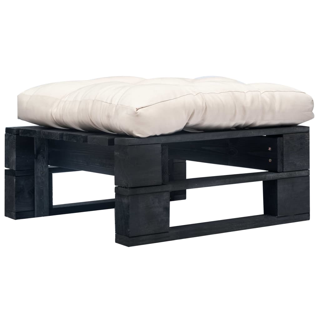 Tuinpoef met zandkleurig kussen pallet hout zwart is nu te koop bij PeponiXL, paradijselijk wonen!
