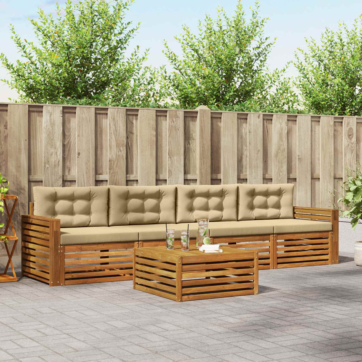 Buiten bankenset met kussen 5 pcs Natuurlijk en Beige is nu te koop bij PeponiXL, paradijselijk wonen!