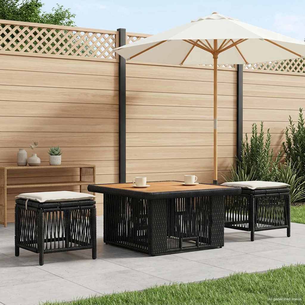 Tuin eettafelset met kussen 3 pcs Beige en Crème poly rattan is nu te koop bij PeponiXL, paradijselijk wonen!