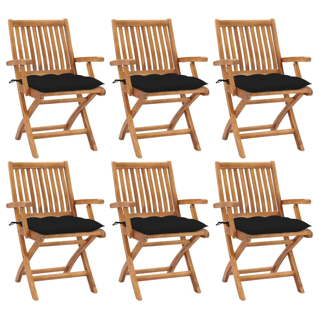 Tuinstoelen 6 st inklapbaar met kussens massief teakhout is nu te koop bij PeponiXL, paradijselijk wonen!