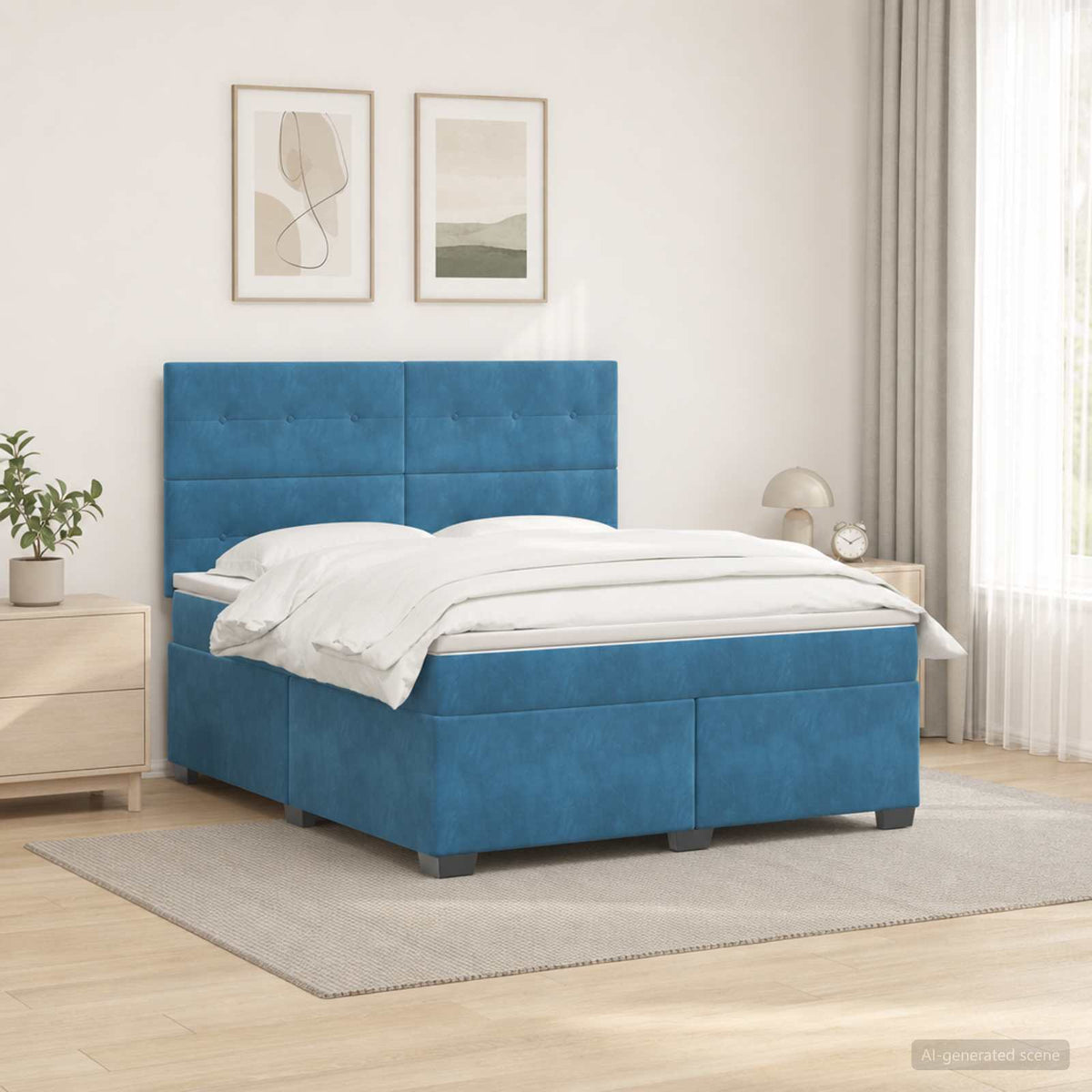 Boxspringbed met matras Blauw 160 x 200 cm Fluweel is nu te koop bij PeponiXL, paradijselijk wonen!