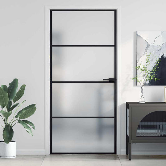 Binnendeur smal 93x201,5 cm gehard glas en aluminium zwart is nu te koop bij PeponiXL, paradijselijk wonen!