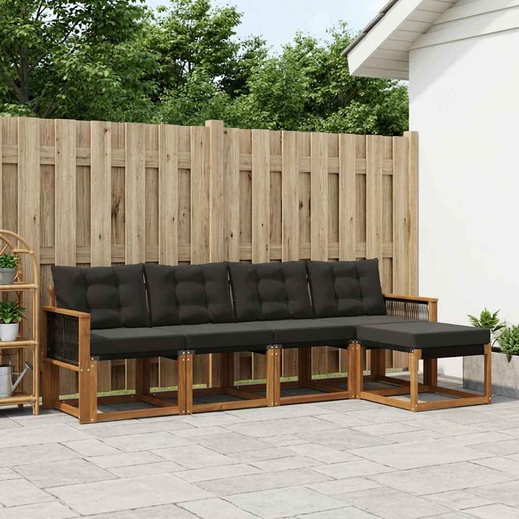 Buiten bankenset met kussen 5 pcs Naturel en Zwart is nu te koop bij PeponiXL, paradijselijk wonen!