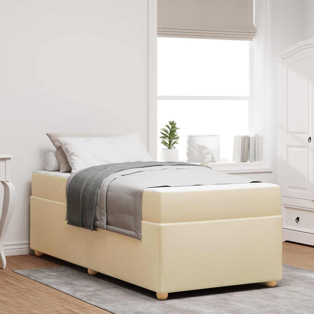 Bedframe met matras Crème 80 x 200 cm Stof is nu te koop bij PeponiXL, paradijselijk wonen!