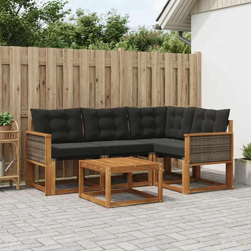Buiten bankenset met kussen 5 pcs Naturel en Zwart is nu te koop bij PeponiXL, paradijselijk wonen!