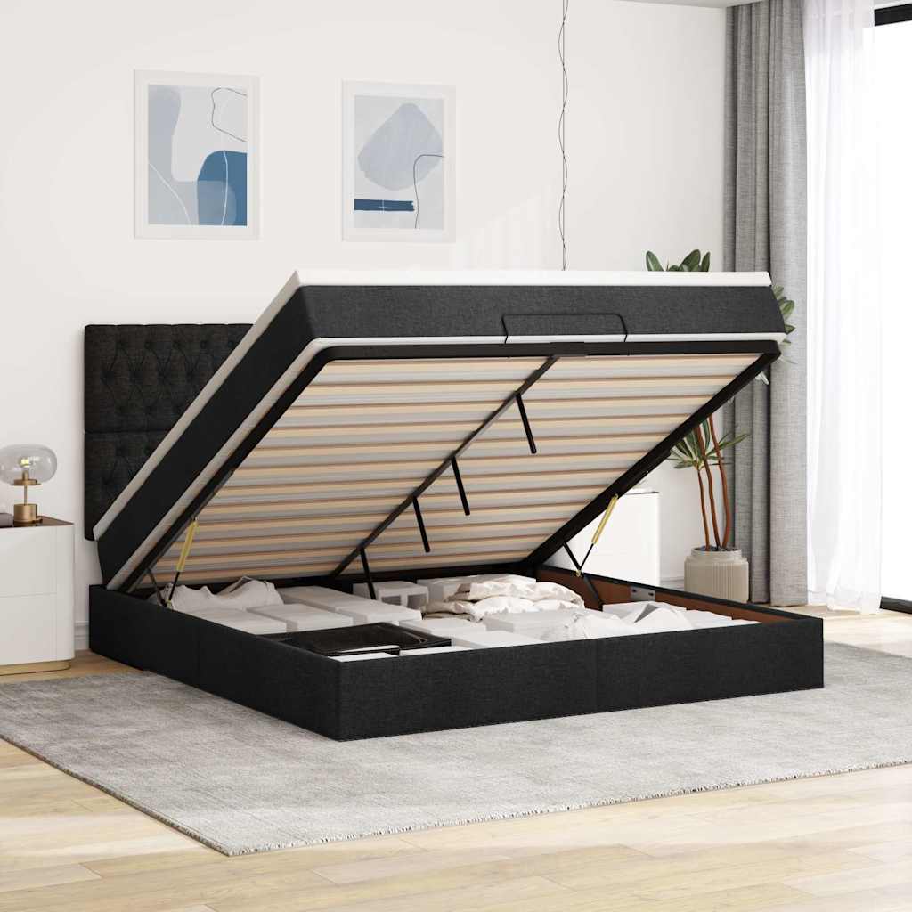 Ottoman bed met matras 180x200cm stof zwart is nu te koop bij PeponiXL, paradijselijk wonen!