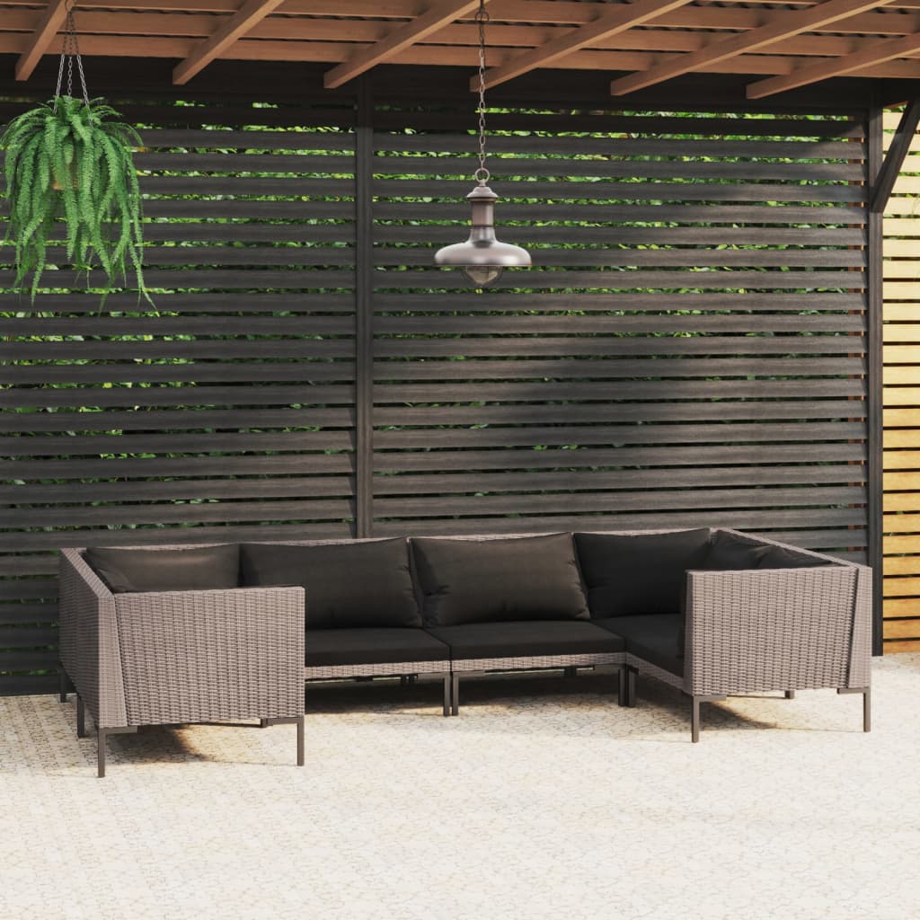 6-delige Loungeset met kussens poly rattan donkergrijs is nu te koop bij PeponiXL, paradijselijk wonen!