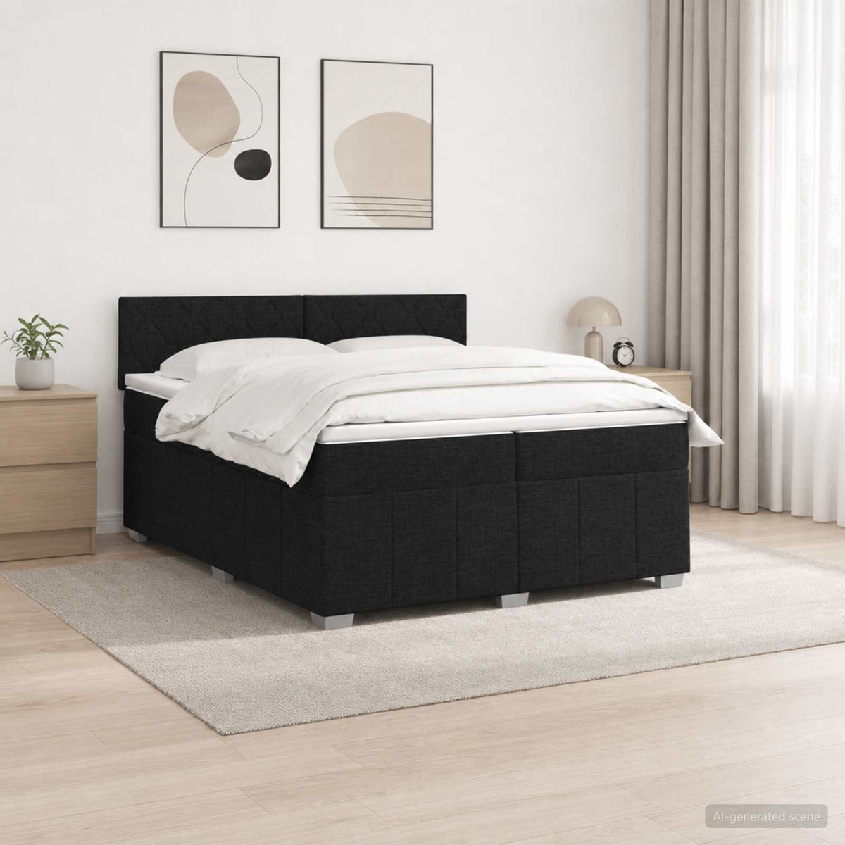 Boxspringbed met matras met hoofdeinde Zwart 200 x 200 cm Stof is nu te koop bij PeponiXL, paradijselijk wonen!