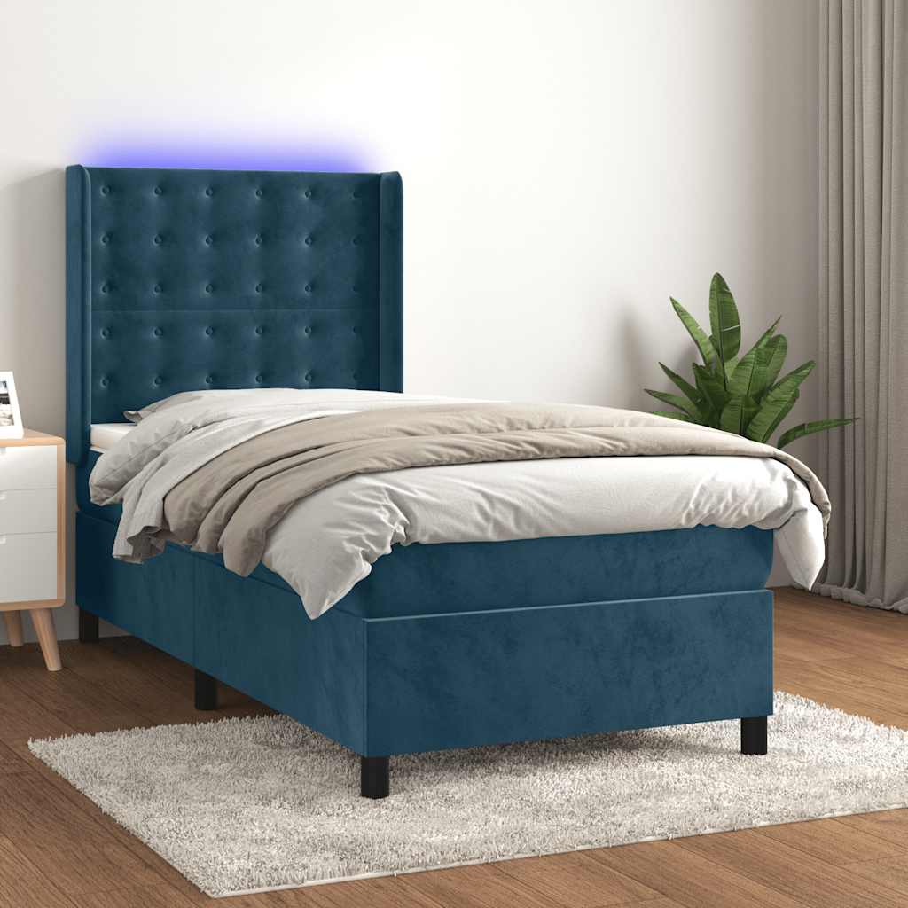 Boxspring met matras en LED fluweel donkerblauw 80x200 cm is nu te koop bij PeponiXL, paradijselijk wonen!