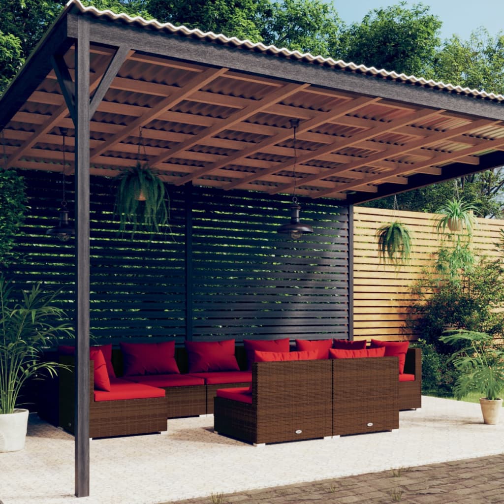 9-delige Loungeset met kussens poly rattan bruin is nu te koop bij PeponiXL, paradijselijk wonen!