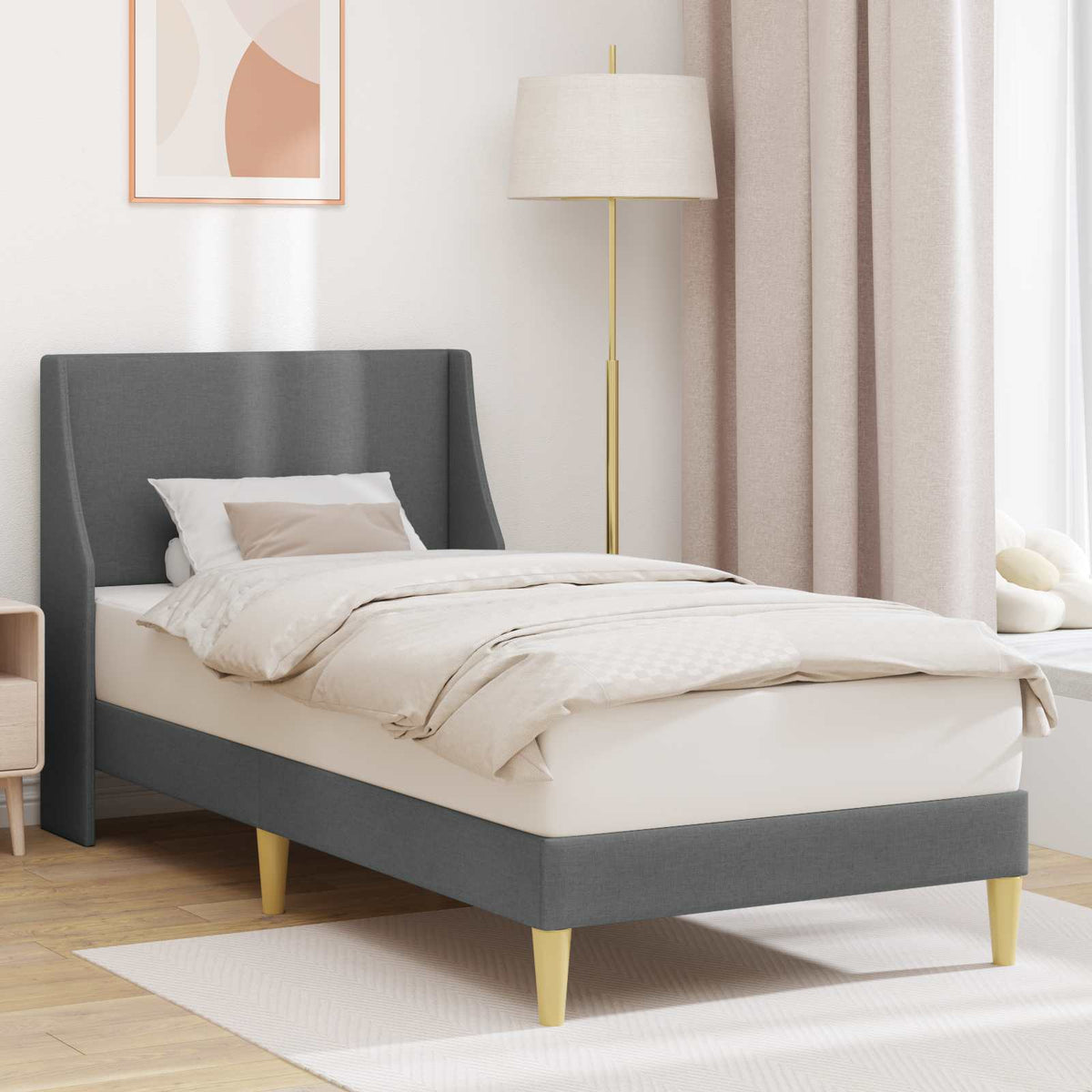 Bedframe Effen met hoofdeinde Donkergrijs 100 x 200 cm Stof is nu te koop bij PeponiXL, paradijselijk wonen!