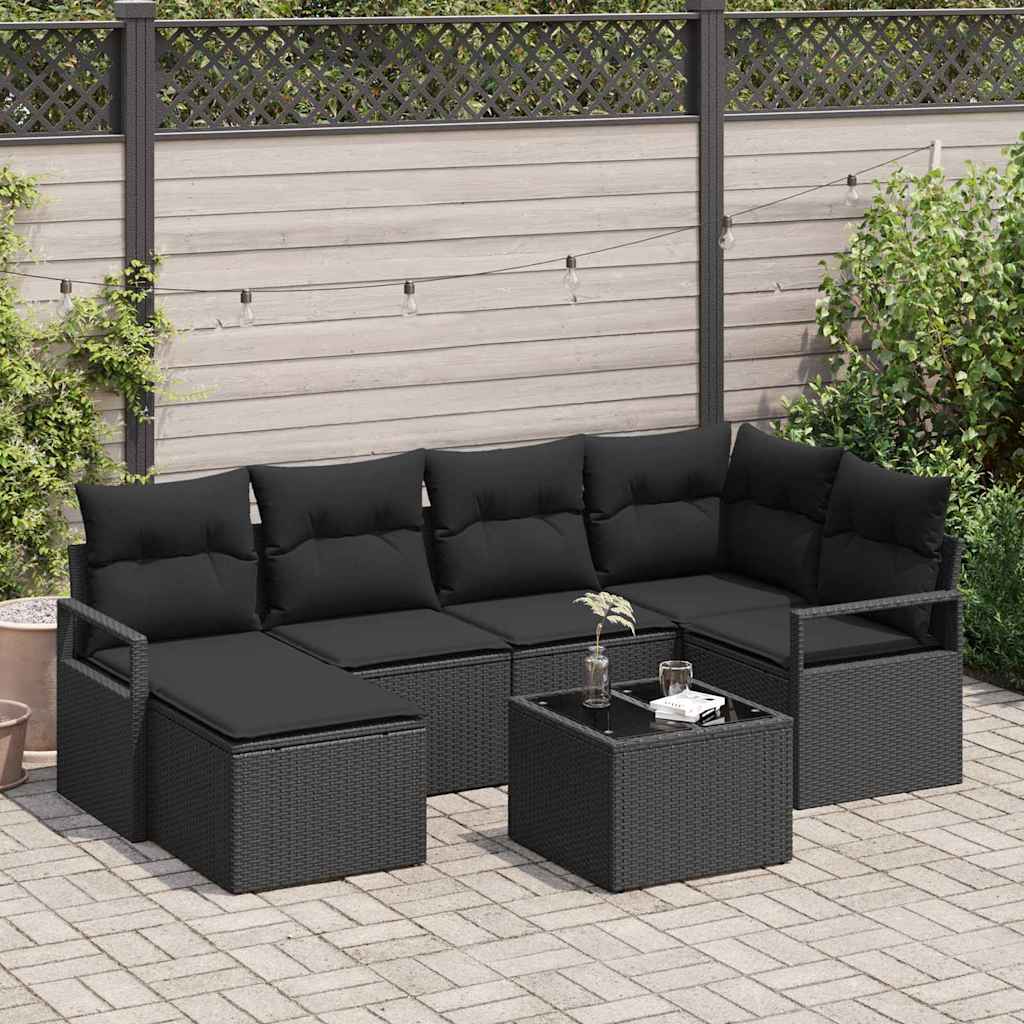 Bankstel met kussen 7 pcs Zwart poly rattan is nu te koop bij PeponiXL, paradijselijk wonen!