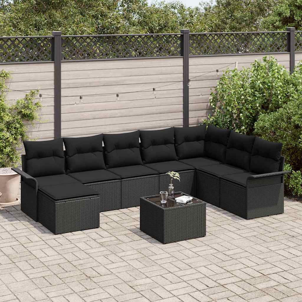 Tuin Sofa Set met kussen met opslag 9 pcs Beige Poly riet is nu te koop bij PeponiXL, paradijselijk wonen!