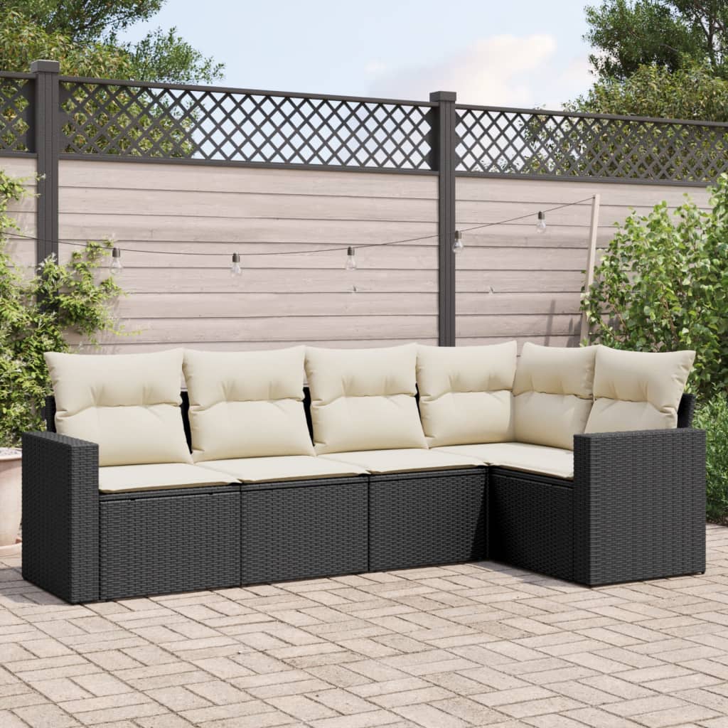 5-delige Loungeset met kussens poly rattan zwart is nu te koop bij PeponiXL, paradijselijk wonen!