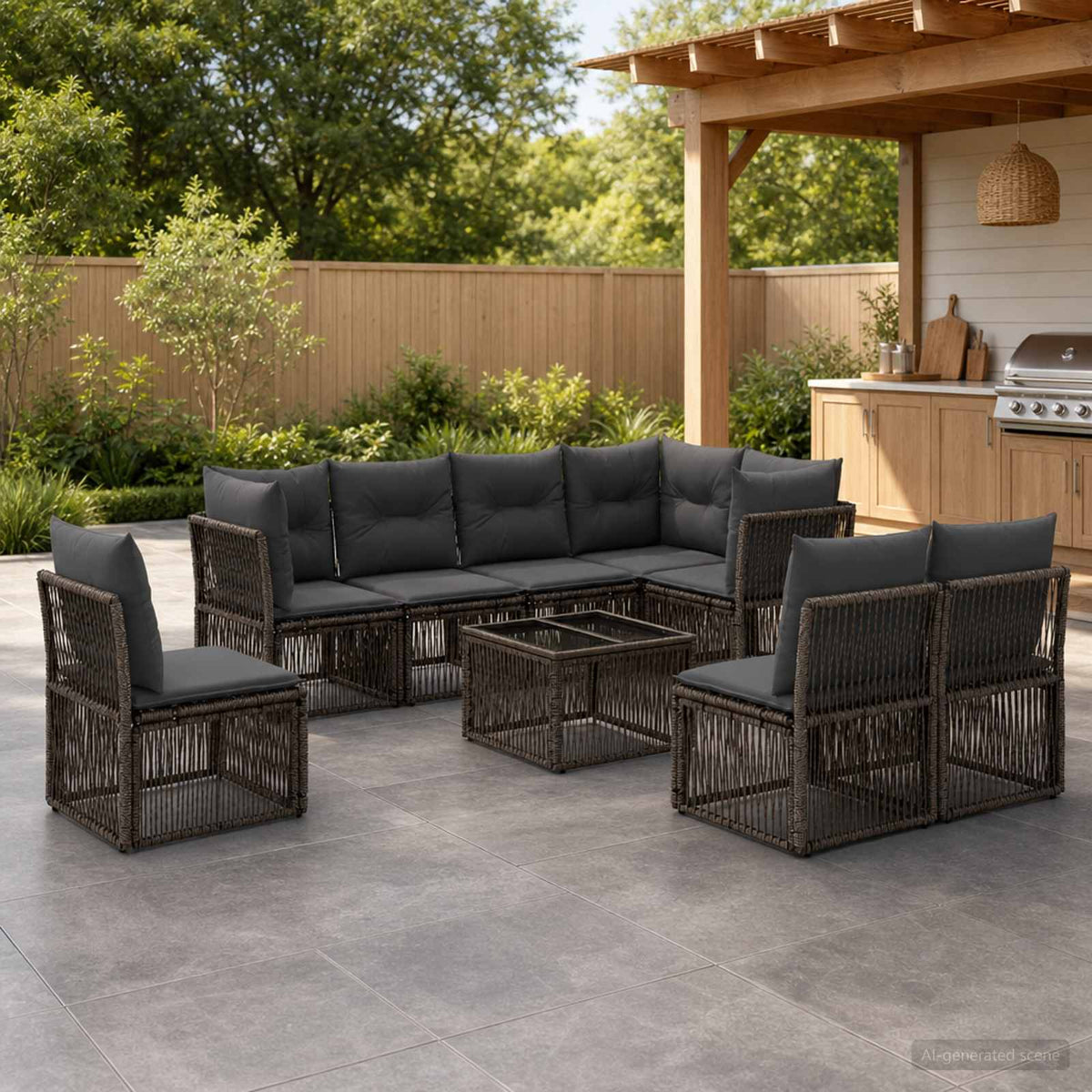 Tuinbankenset 9 pcs Grijs poly rattan is nu te koop bij PeponiXL, paradijselijk wonen!
