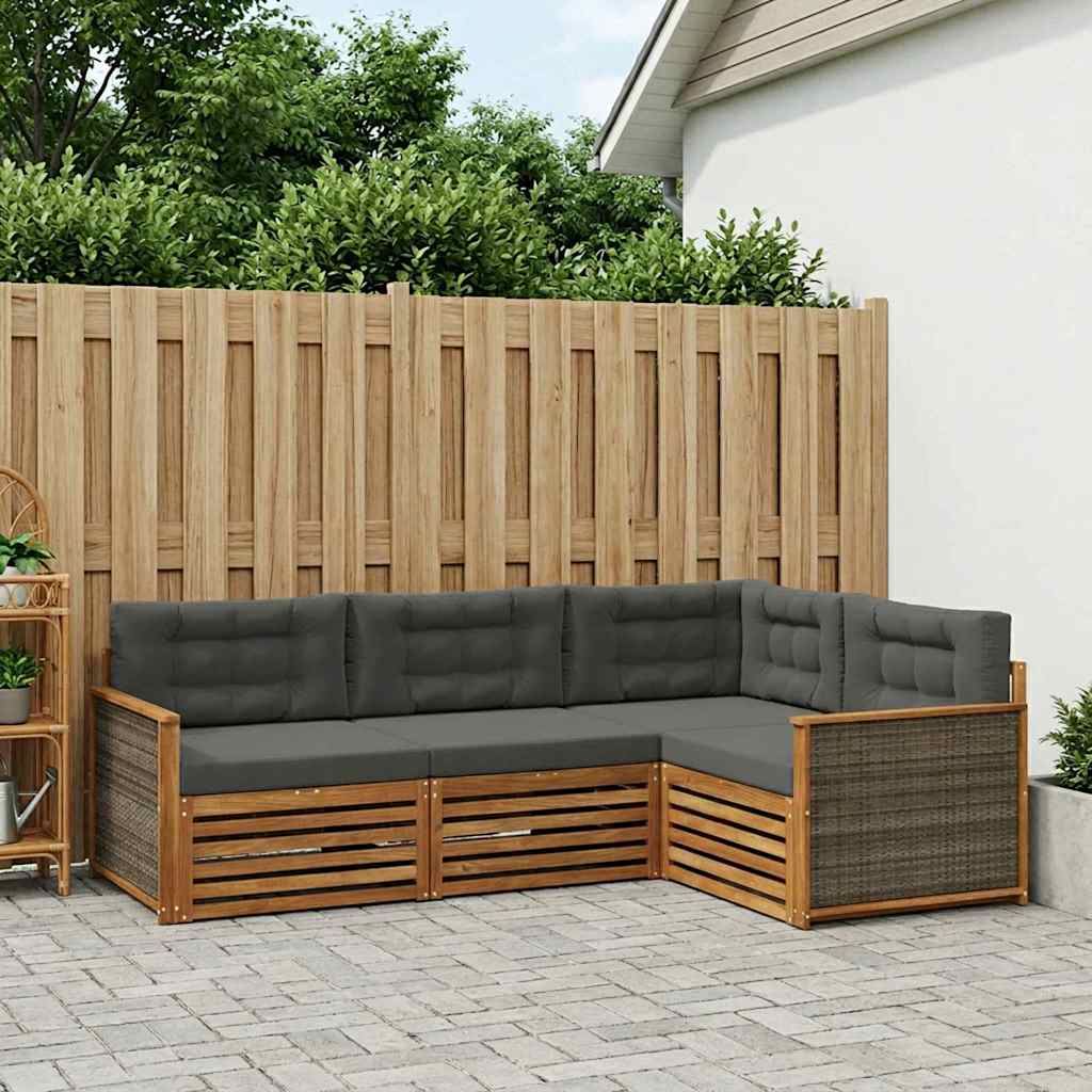 Buiten bankenset met kussen 4 pcs Natuurlijk en Antraciet is nu te koop bij PeponiXL, paradijselijk wonen!