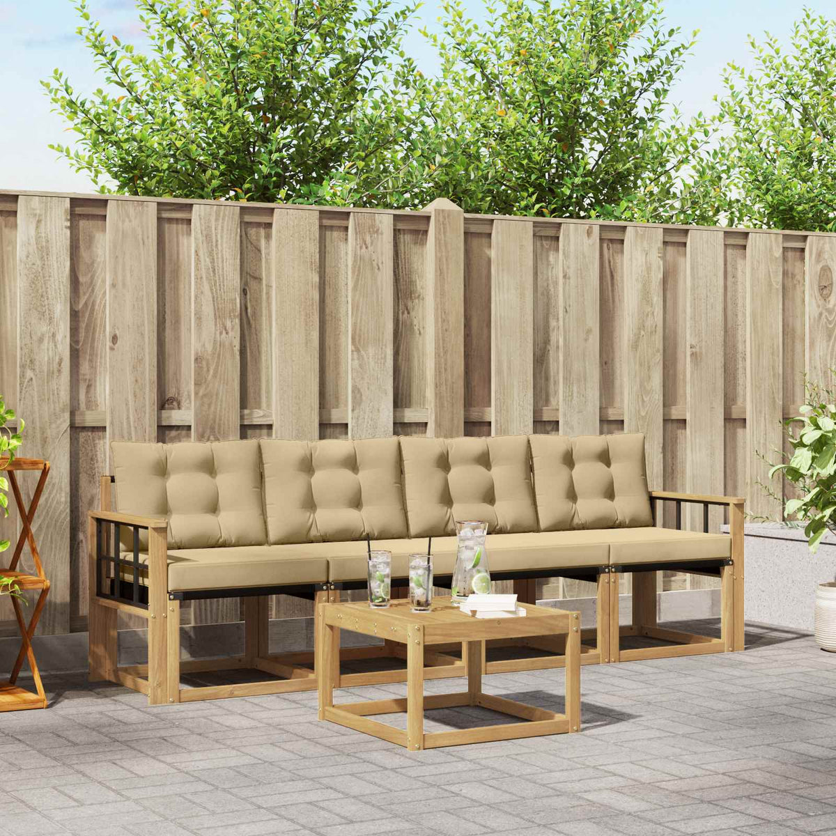 Buiten bankenset met kussen 5 pcs Wit en Beige is nu te koop bij PeponiXL, paradijselijk wonen!