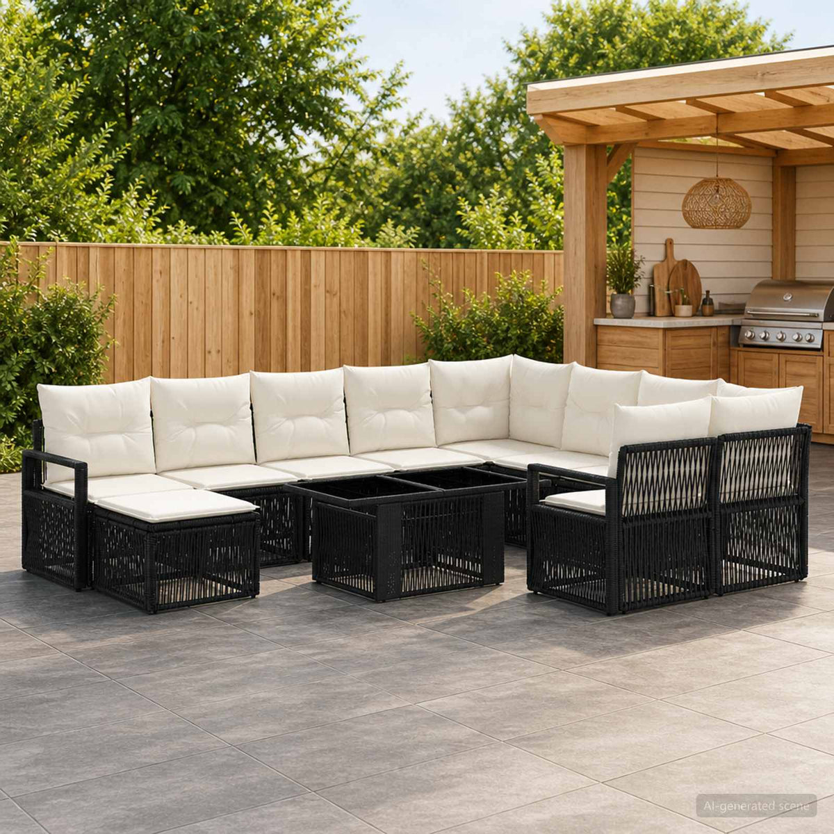 Tuinbankenset 11 st Zwart en Cream Wit poly rattan is nu te koop bij PeponiXL, paradijselijk wonen!