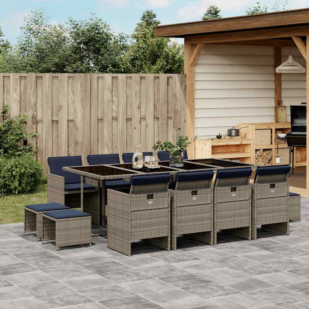 13-delige tuinset met kussens, grijs polyrotan is nu te koop bij PeponiXL, paradijselijk wonen!