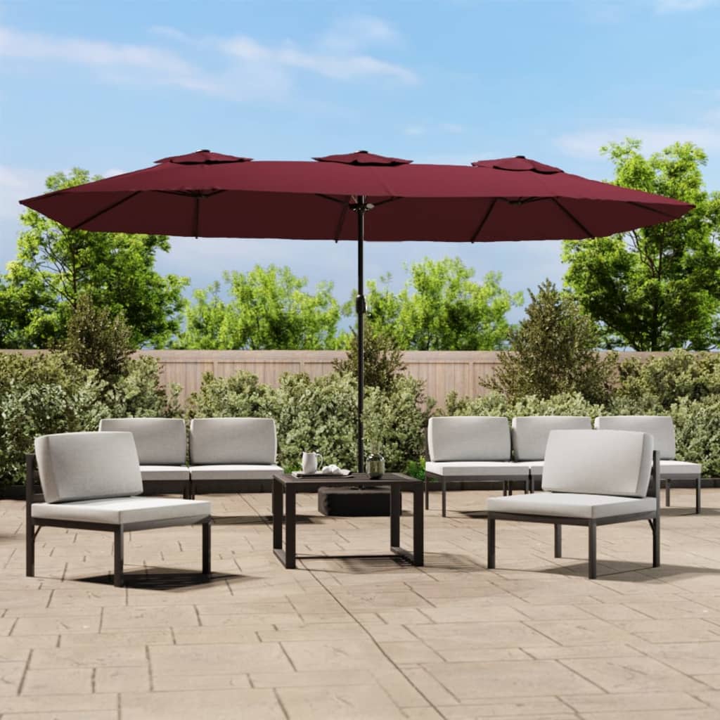 Parasol dubbel dak met LED 449x265 cm bordeauxrood is nu te koop bij PeponiXL, paradijselijk wonen!