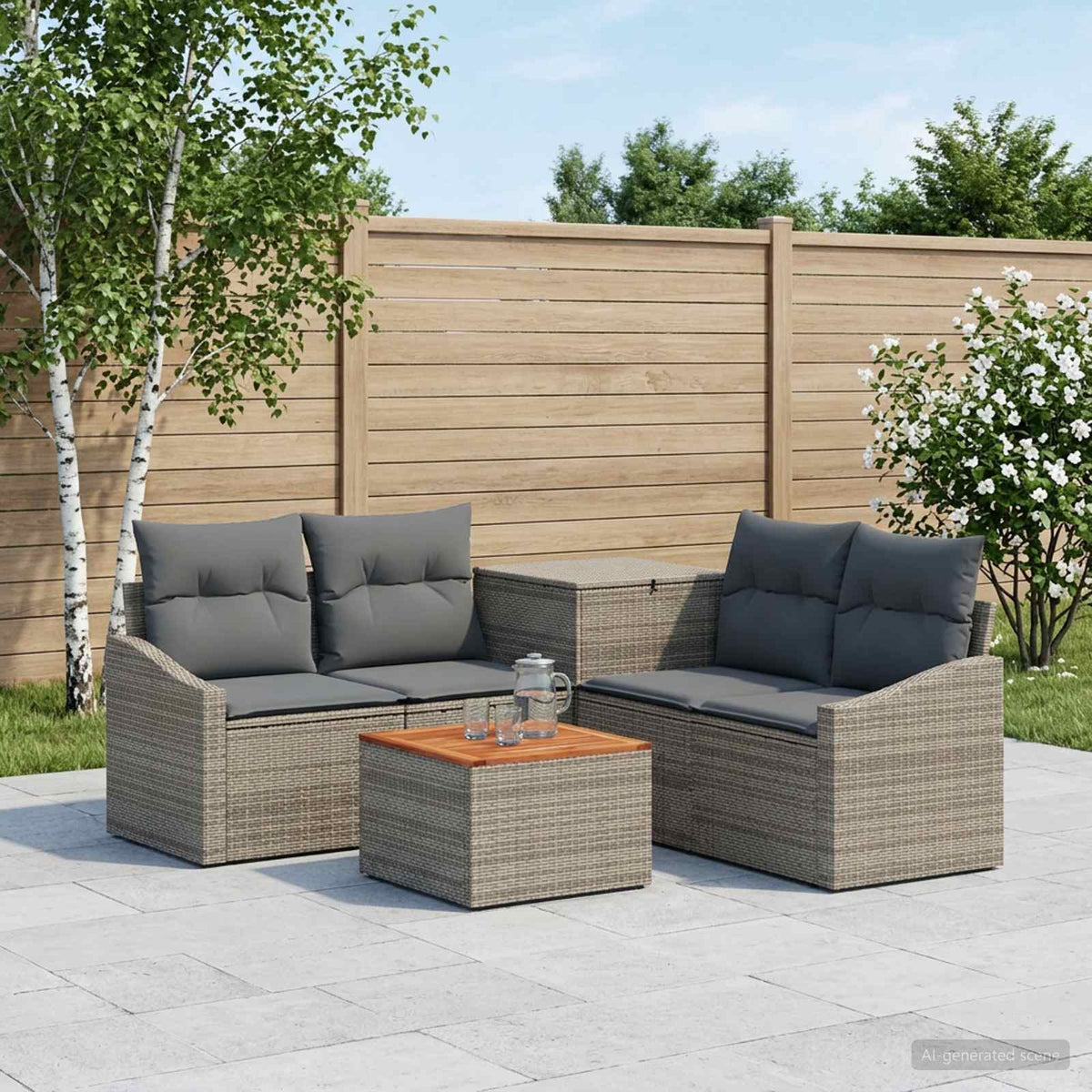 Bankstel 6 st Grijs en Donkergrijs Poly Rattan en Staal is nu te koop bij PeponiXL, paradijselijk wonen!