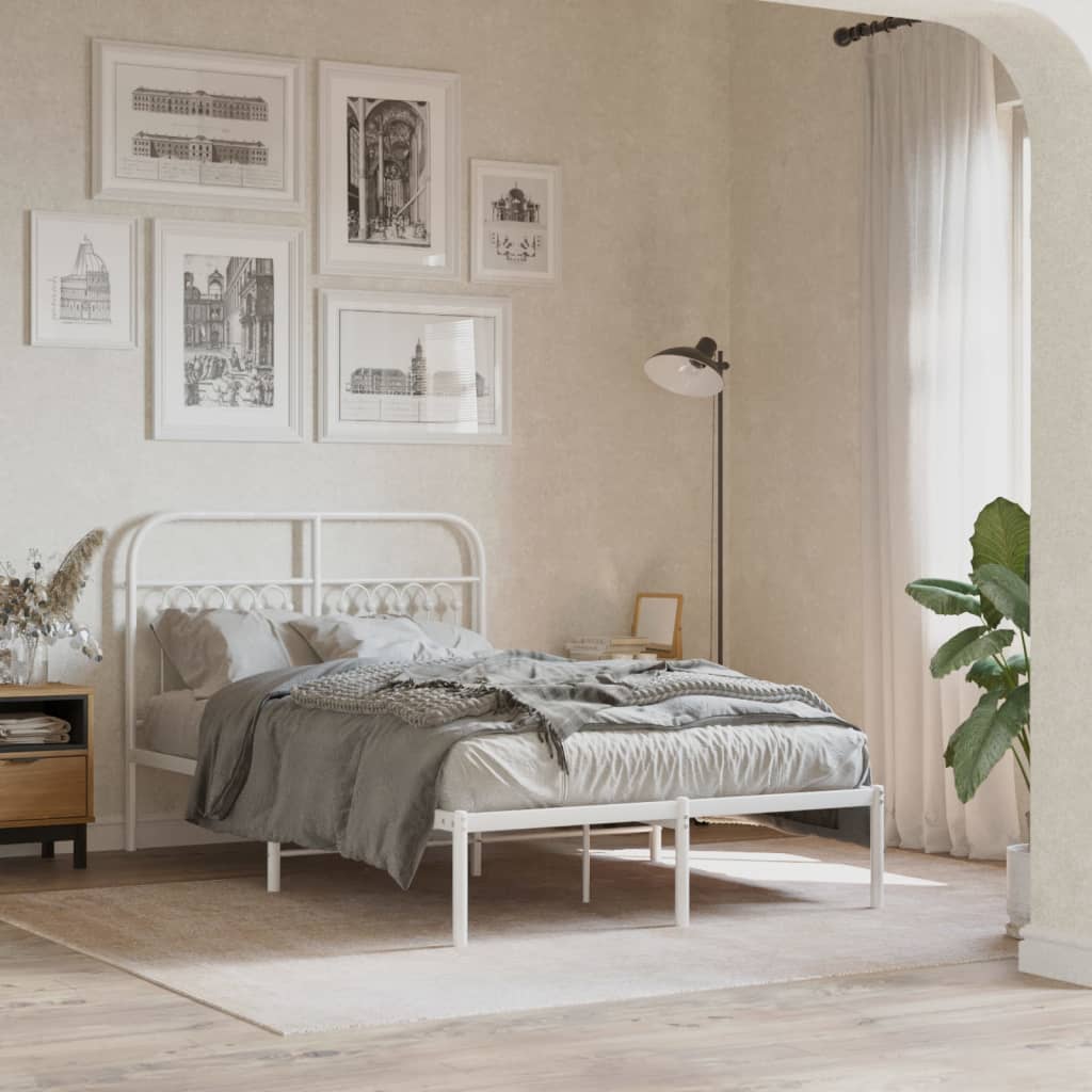 Bedframe met hoofdbord metaal wit 120x190 cm is nu te koop bij PeponiXL, paradijselijk wonen!