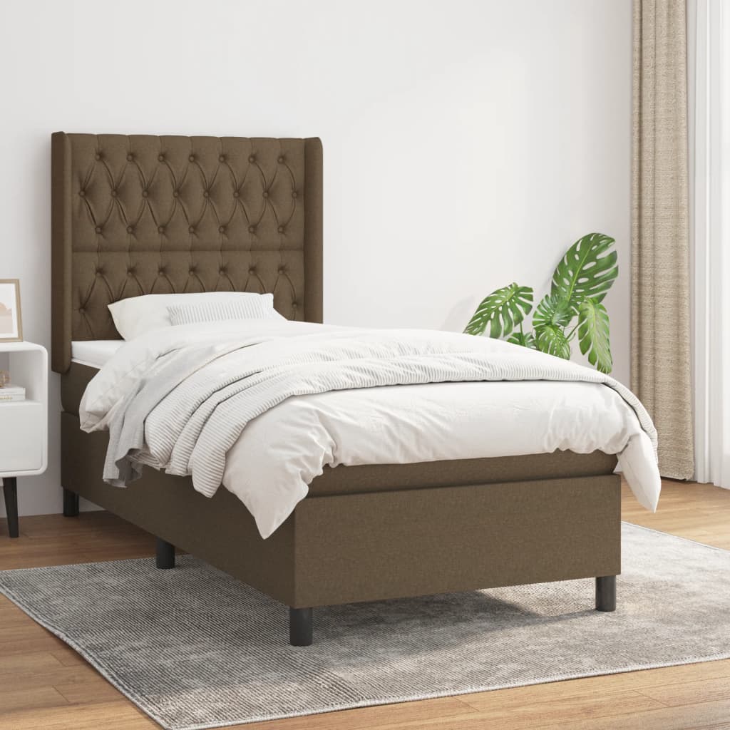 Boxspring met matras stof donkerbruin 90x190 cm is nu te koop bij PeponiXL, paradijselijk wonen!