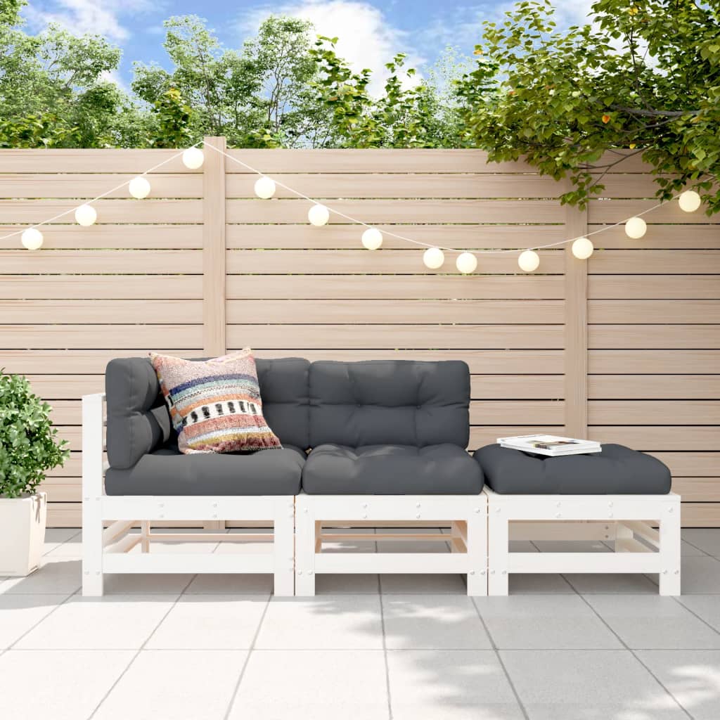 3-delige Loungeset massief grenenhout wit is nu te koop bij PeponiXL, paradijselijk wonen!