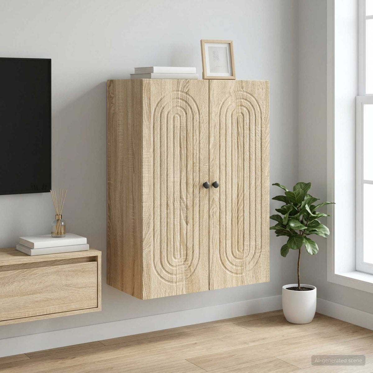 Wandkast Sonoma Eiken 66 x 34,5 x 90 cm Bewerkt hout is nu te koop bij PeponiXL, paradijselijk wonen!