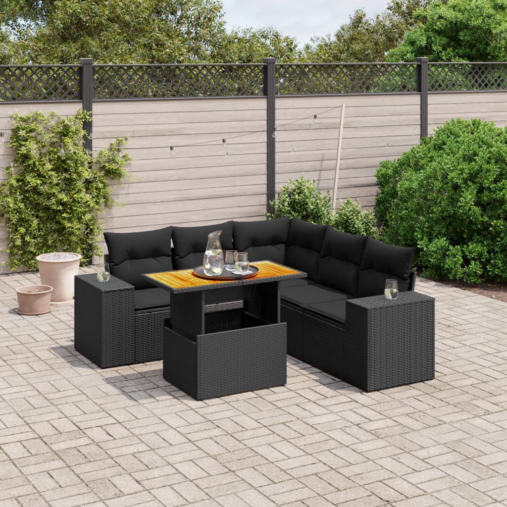 6-delige Loungeset met kussens poly rattan zwart is nu te koop bij PeponiXL, paradijselijk wonen!