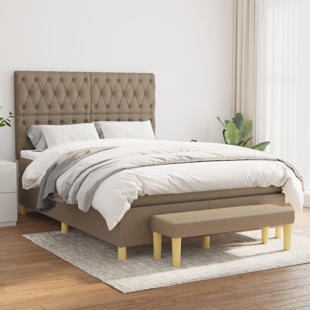 Boxspring met matras stof taupe 140x190 cm is nu te koop bij PeponiXL, paradijselijk wonen!