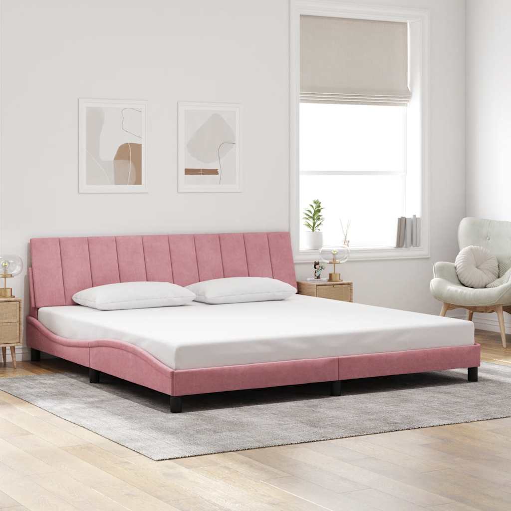 Bedframe zonder matras "Hanko" fluweel roze 200x200 cm is nu te koop bij PeponiXL, paradijselijk wonen!