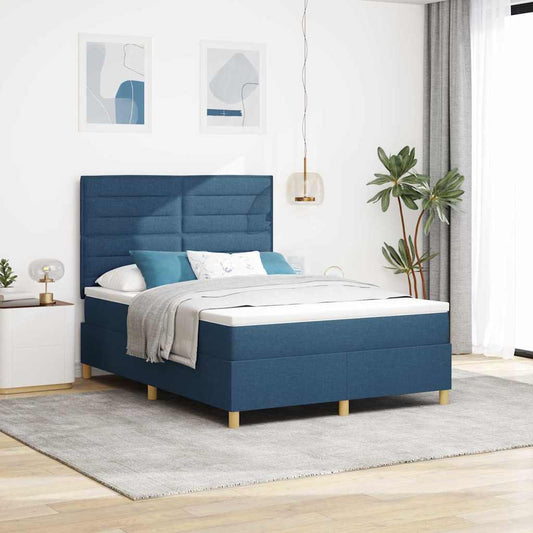 LED Box Spring Bed met matras Blauw 140 x 200 cm Stof is nu te koop bij PeponiXL, paradijselijk wonen!